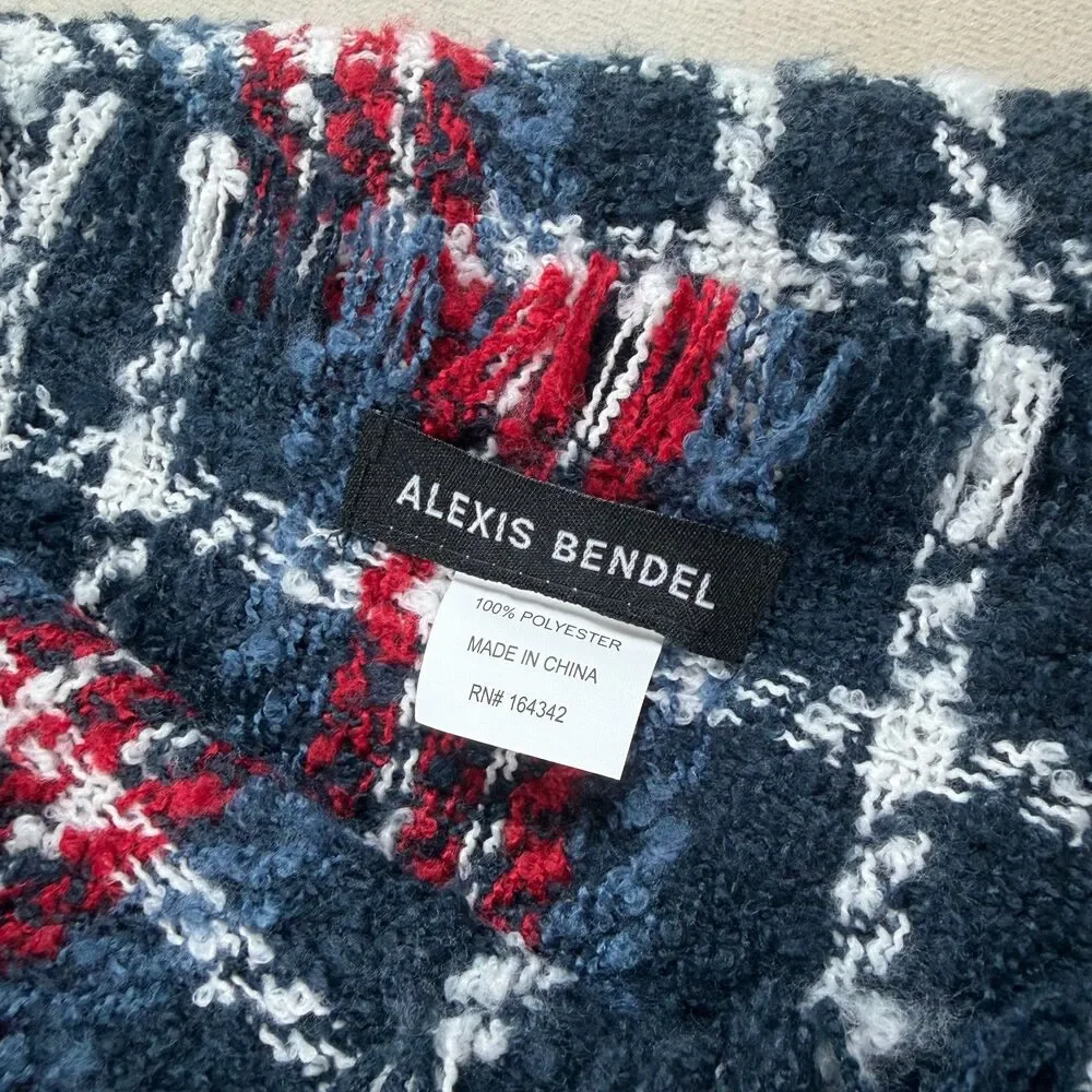 Alexis Bendel Plaid Scarf & Gloves 2 Pc Set Navy Red White Soft Cozy New